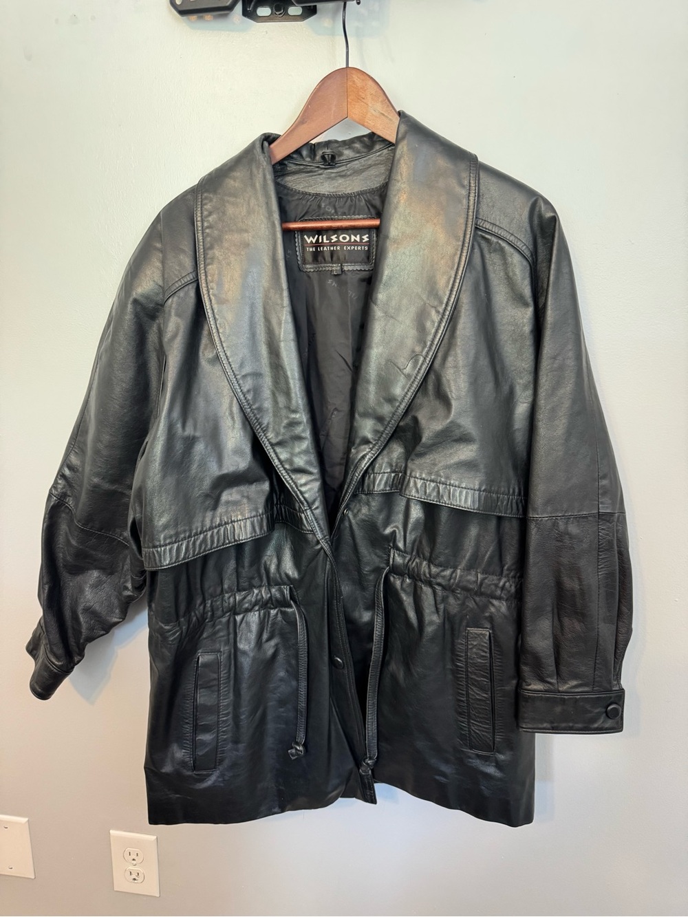 Wilson’s Black Leather Drawstring Jacket